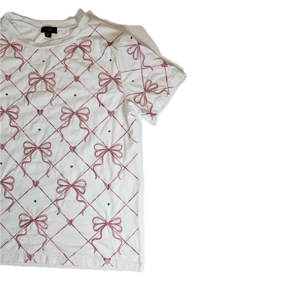 On Twelfth Shirt Womens 2XL White Coquette Embroidered Lattice Metallic Hearts - Picture 5 of 6